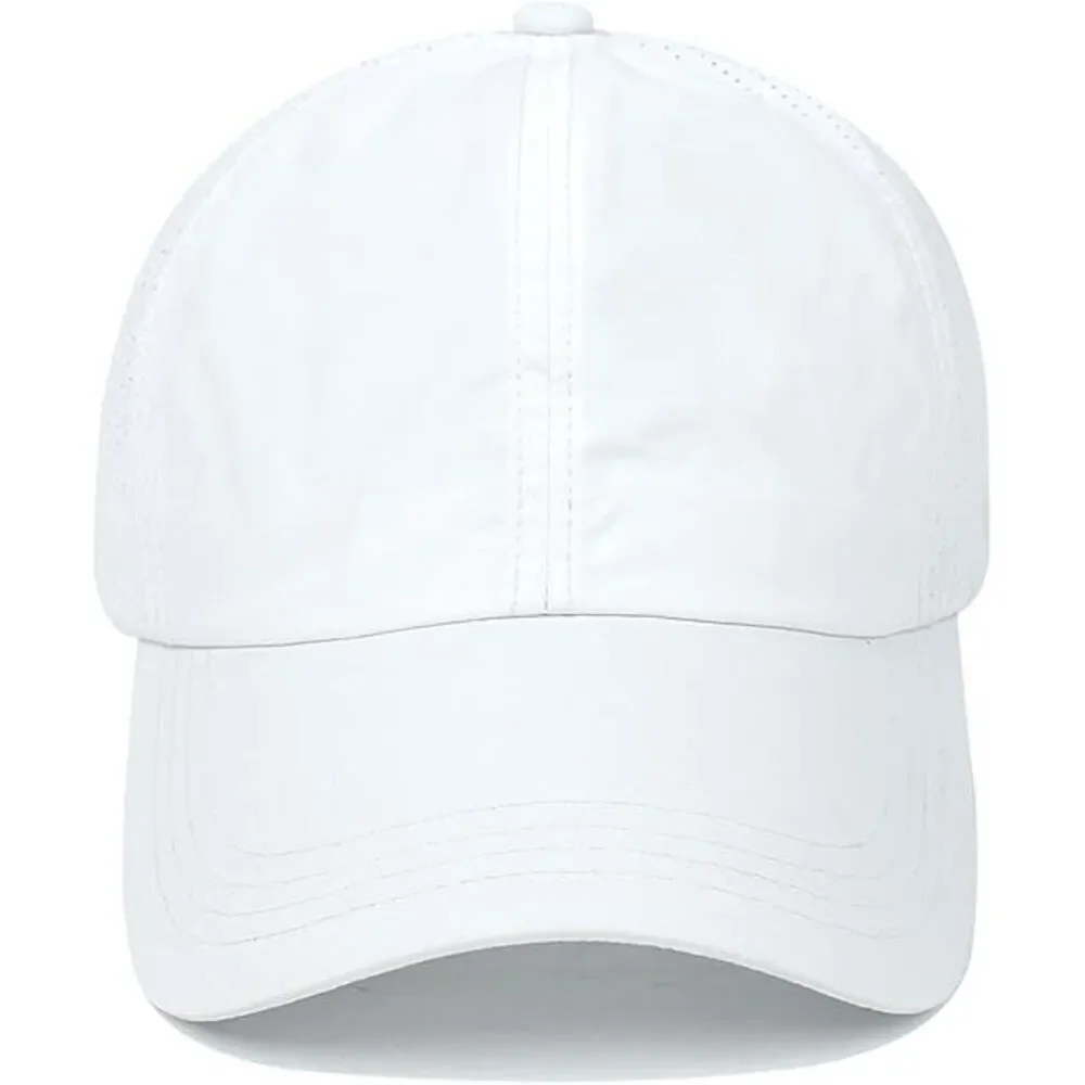 Women's White Crises Cross Ponytail Adjustable High Messy Bun Baseball Caps